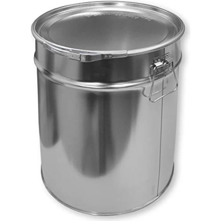 plasteo® 30 Liter Blecheimer Hobbock Fass mit Deckel und Spannring, luft- und flüssigkeitsdicht, robust und stapelbar, Gefahrgut tauglich, stabile seitliche Metallgriffe – Bild 2