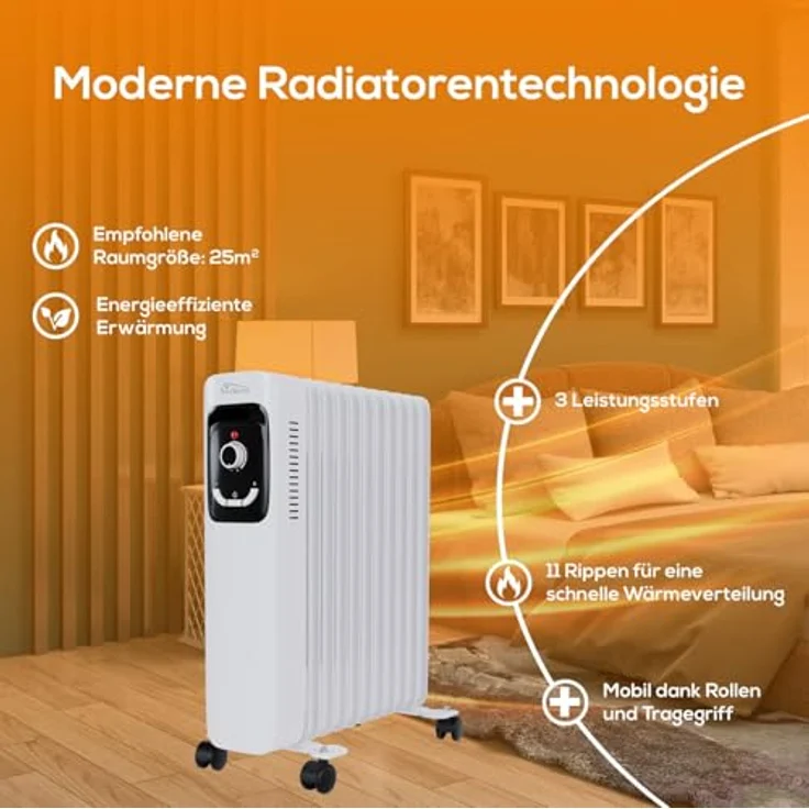 Tronitechnik® Ölradiator TT-OR 211 Elektroheizung Weiß 3 Heizstufen 11 Rippen Energiesparend Thermostat Überhitzungsschutz – Bild 4