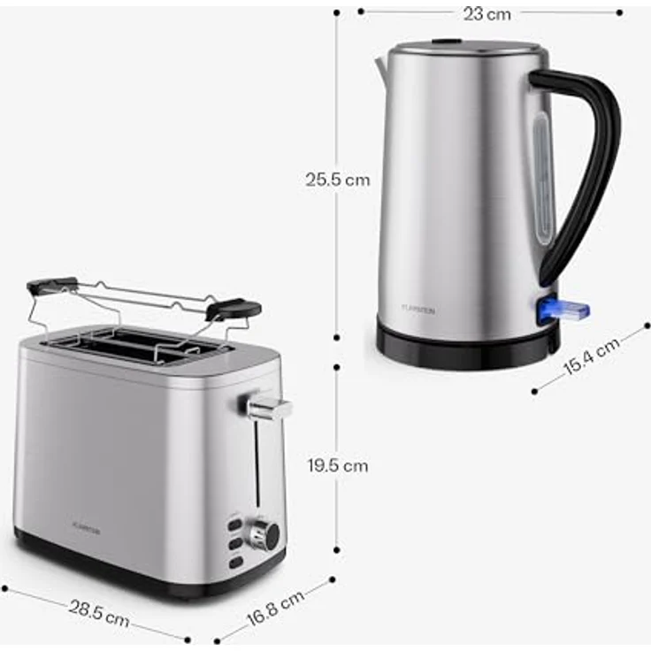 Klarstein Verosteel Toaster Wasserkocher Set, Edelstahl, 2-Scheiben Toaster mit 7 Bräunungsstufen & Brötchenaufsatz, 1,7L Wasserkocher mit Kalkfilter – Bild 7