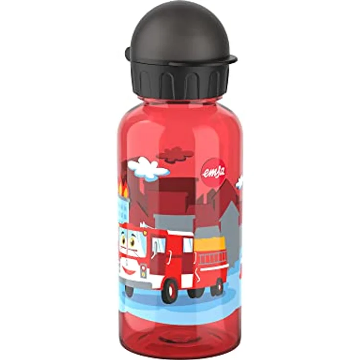 Emsa KIDS TRITAN Trinkflasche Feuerwehr, 0.4 L, 100% auslaufsicher, spülmaschinenfest, bunt mit Motiv – Bild 1