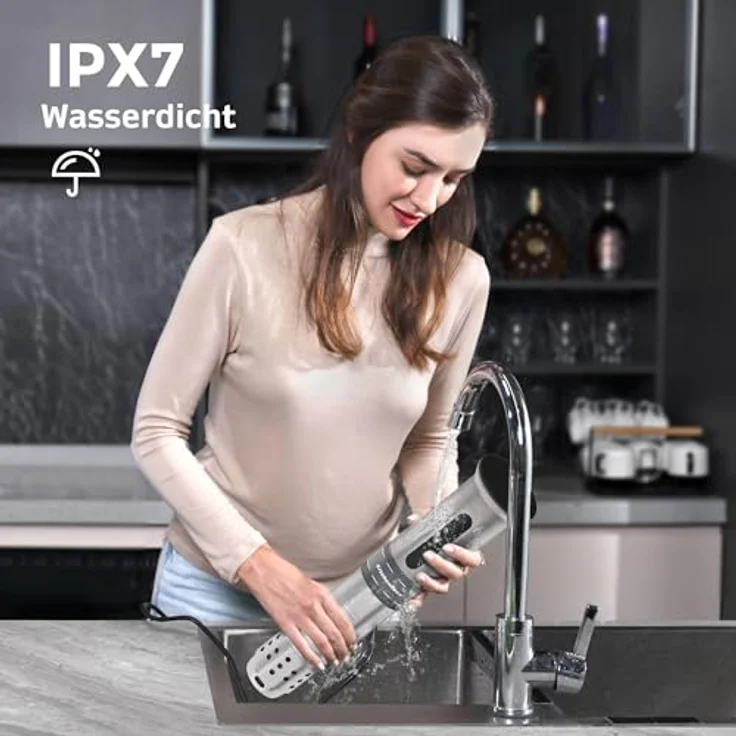 KitchenBoss Sous Vide Stick Garer, 1100W Präzisionskocher mit Wi-Fi App-Steuerung, IPX7 wasserdicht, LED Touch Display, ultra-leise Tauchzirkulator – Bild 4