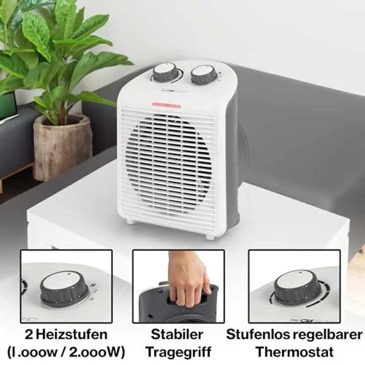 Clatronic HL 3761 Heizlüfter, weiß-grau, Heizlüfter – Bild 4