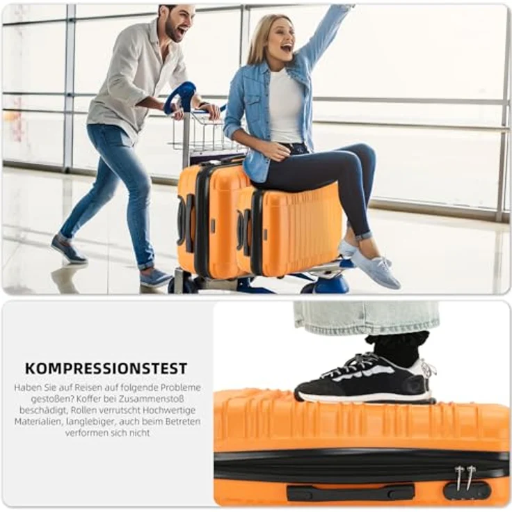 BEIBYE Hartschalen Koffer Trolley Kofferset, 3-teilig, orange, mit Zwillingsrollen und Sicherheitsschloss, erweiterbar – Bild 5