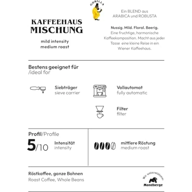 Joerges Gorilla Kaffeehaus-Mischung, Kaffeebohnen, 1 kg – Bild 3