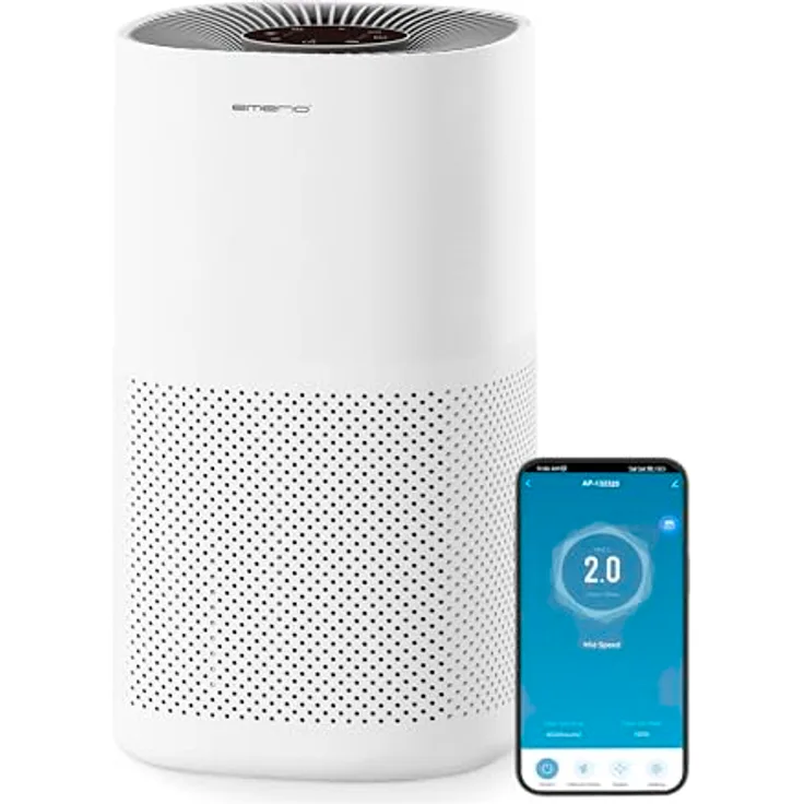 Emerio Luftreiniger AP-132325 mit HEPA 13 & Aktivkohlefilter, App-Steuerung, Nachtmodus, 4 Stufen, 99,97 % Effizienz