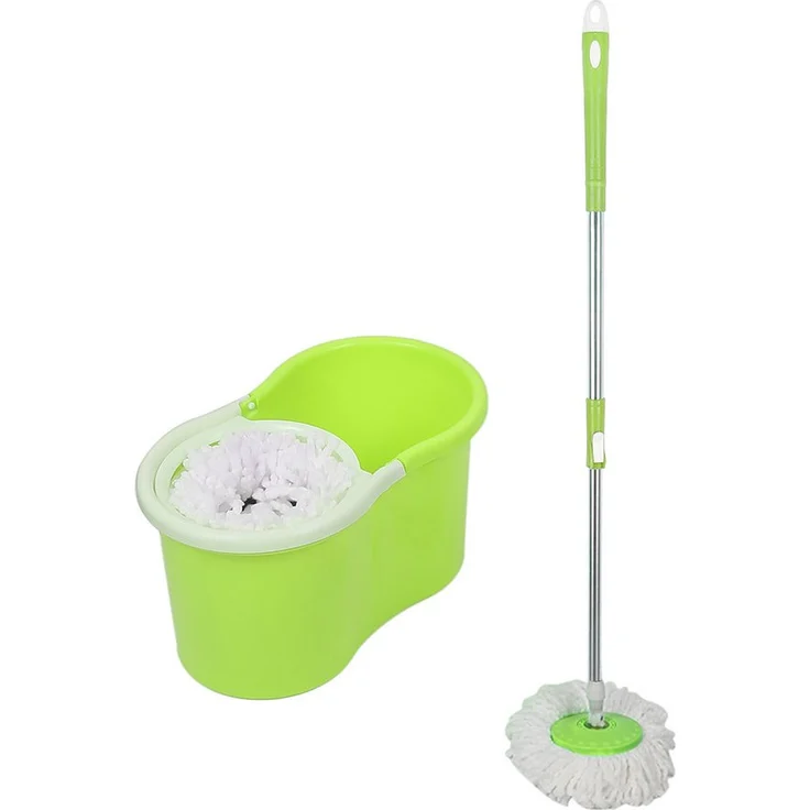 JEOBEST Wischmopp Komplett Set, verstellbarer Teleskopstiel (80-110 cm), 360° drehbarer Kopf, 2 Mikrofaser-Moppköpfe, inklusive Eimer