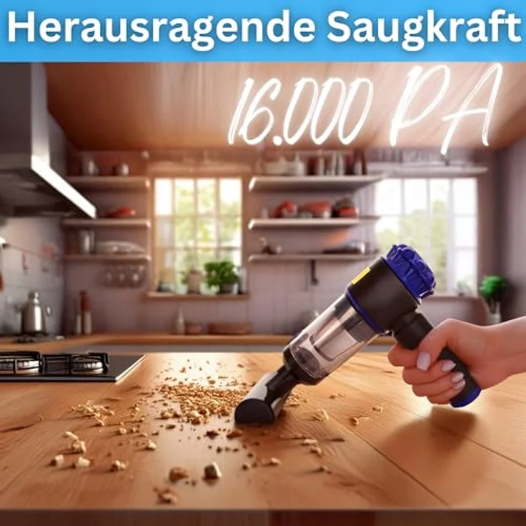 Steinborg® Handstaubsauger Akku 7in1, kabellos mit Blasfunktion, Saugkraft 16000Pa, LED Licht, 7 Aufsätze, ideal für Tierhaare, ultra-leise unter 60 dB – Bild 3