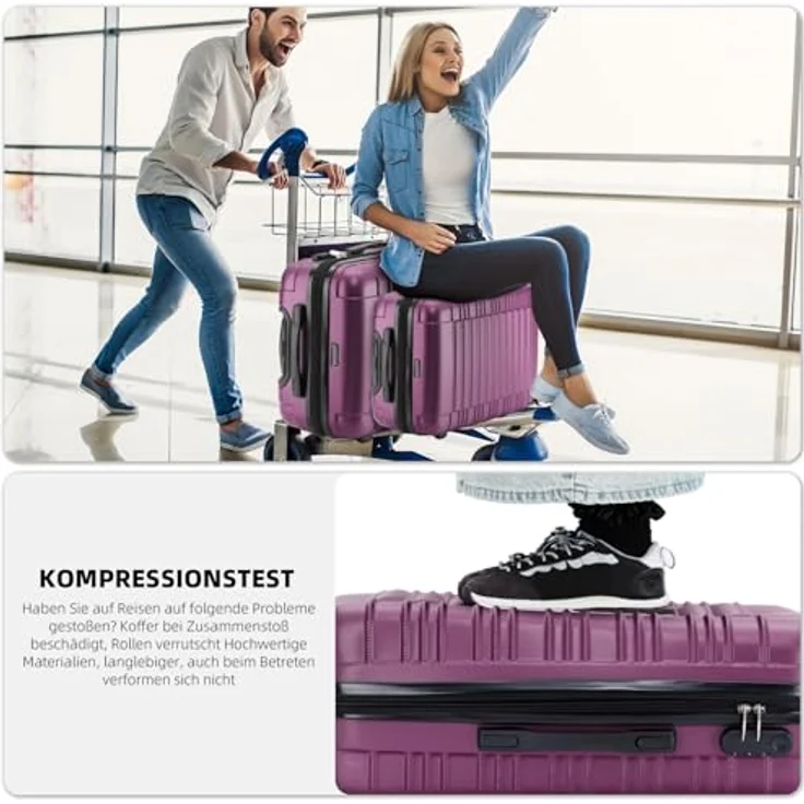 BEIBYE Reisekoffer 2088 Hartschalekoffer XL, stabiler ABS-Kunststoff, erweiterbar um 20%, 4 Zwillingsrollen, Lila – Bild 5