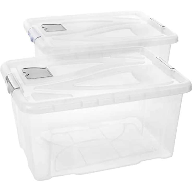 2friends Aufbewahrungsbox mit Deckel Groß, 2er Set 60L, 61cm x 45cm x 30cm Transparente Kunststoffboxen für Büro, Küche & Garage - Stapelbar, Langlebig, BPA-frei, Einfach zu Reinigen, Ideal für Ordnung in Grau – Bild 1