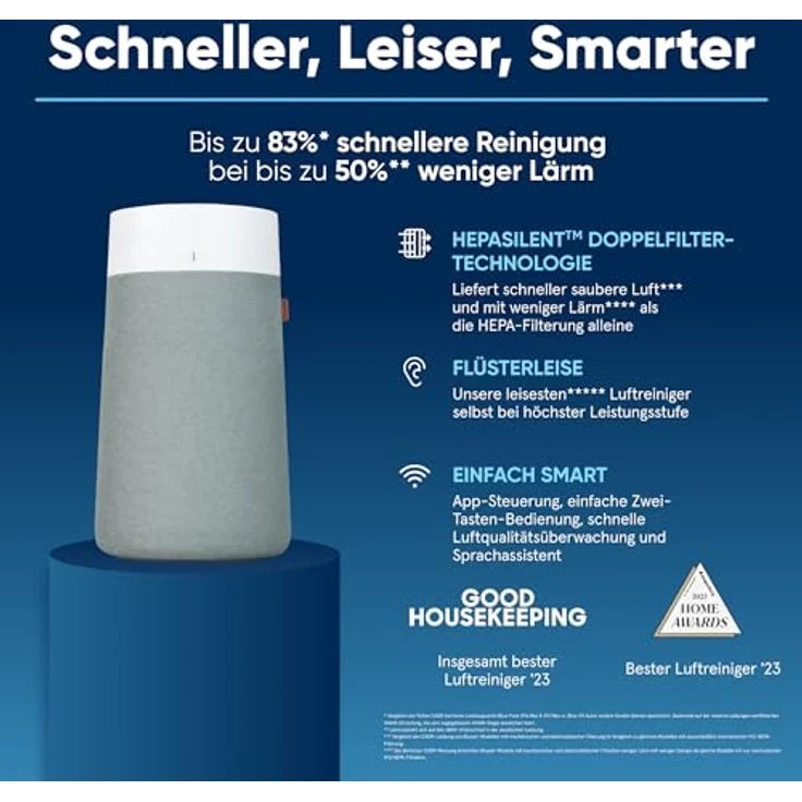 Blueair Blue Pure 3450i Max Air Purifier, Luftreiniger für große Räume, reinigt 206 m² in 1h, HEPASilent Luftwäscher für Schlafzimmer, Haustiere, Allergien, gegen Viren, Staub und Schimmel – Bild 2