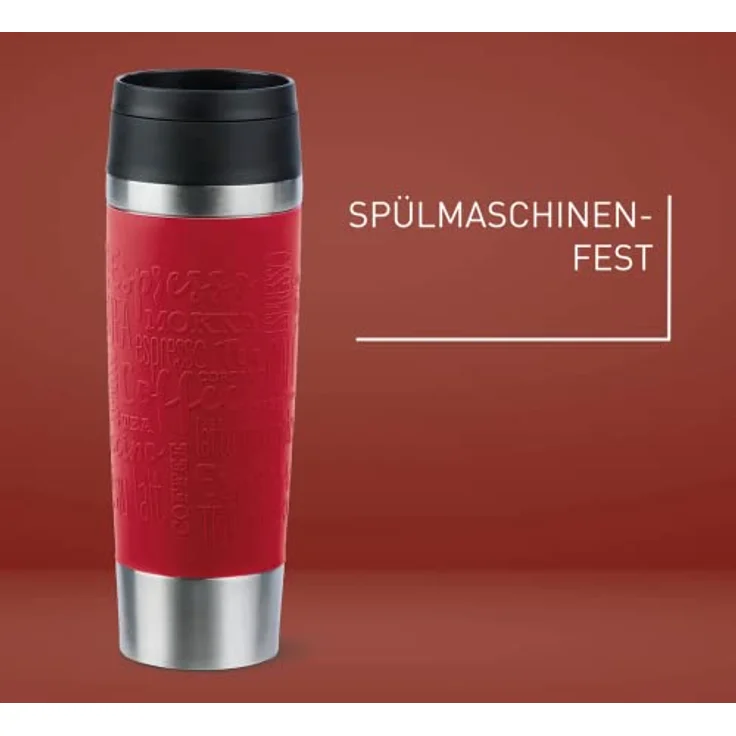 Emsa N20222 Travel Mug Classic Isolierbecher 0,5 Liter | neuer Komfort-Schraubverschluss | Edelstahl | 6h heiß und 12h kalt | 100% dicht | spülmaschinenfest | 360°-Trinköffnung | Dunkelrot – Bild 4