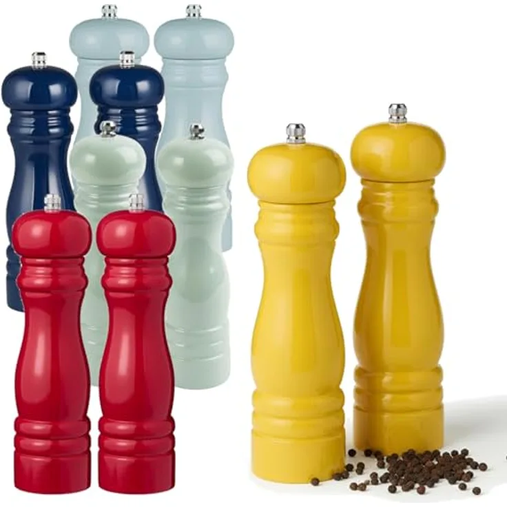 LS-LebenStil Salz-/Pfeffermühle Set iB Laursen, manuelle Holz-Gewürzmühle in Gelb, 21x5cm, stufenlos einstellbares Keramikmahlwerk für grobes Salz und schwarze Pfefferkörner, 2 Stück