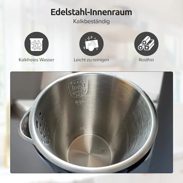 Olvy Wasserkocher mit Temperatureinstellung 1,7L – Edelstahl, LCD-Display, 2200W, BPA-frei, Warmhaltefunktion, Temperaturwahl 40–100°, Kalkfilter, cool touch – Bild 10