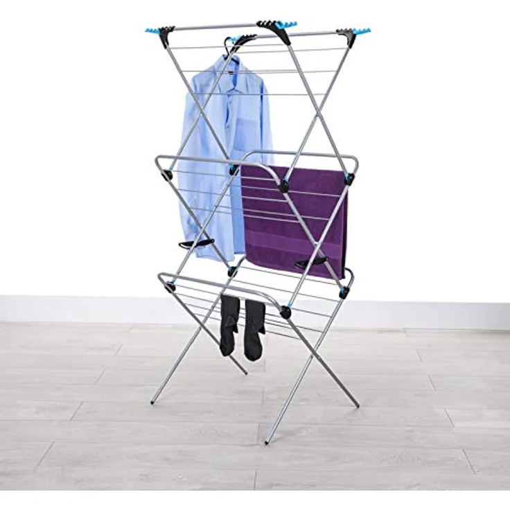 Minky 3 Stufen Plus ausklappbarer Wäscheständer, - Chrom Blau - Silber – Bild 3