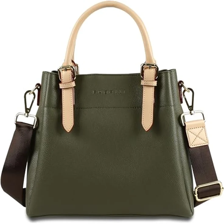 Bugatti Ella, Damen Kurzgrifftasche in Grün, leichte Handtasche mit Schulterriemen und mehreren Fächern – Bild 1