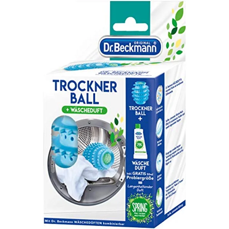 Dr. Beckmann Trockner Ball, mit Wäscheduft Probiergröße (1 Stück + 50 ml) – Bild 3