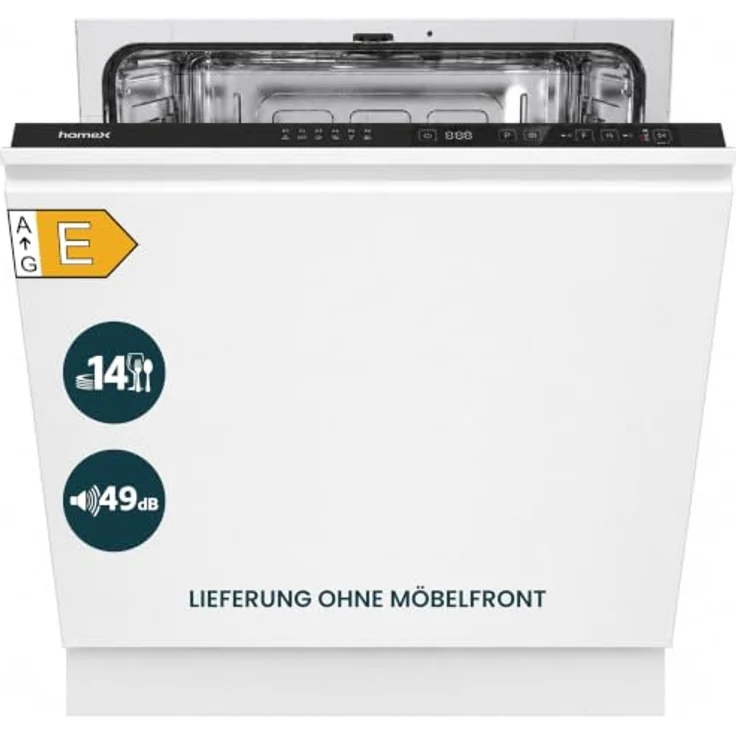 homeX DWFI601449E Geschirrspüler vollintegriert, 60 cm, 14 Maßgedecke, 6 Programme, leise mit 49 dB, Energieeffizienzklasse E – Bild 1