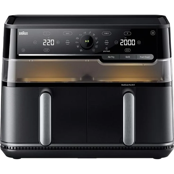 Braun TwinCook 5, Heißluftfritteuse mit 10 l Volumen, 2 Schubladen, RealAir-Technologie, schwarz