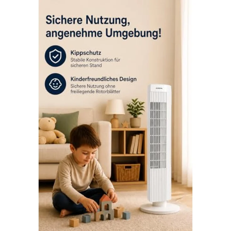 KUMTEL KTF-258W Standventilator, 70 cm Durchmesser, 60° Oszillation, 3 Geschwindigkeitsstufen, 2-Stunden-Timer, maximale Höhe 71 cm, weiß – Bild 12