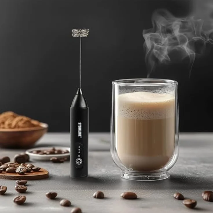 STONELINE Elektrischer Milchaufschäumer, USB C Aufladbar mit 3 Geschwindigkeitsstufen, Edelstahl Schneebesen Doppelfeder, Handmixer für Kaffee und Cocktails, Schwarz – Bild 3