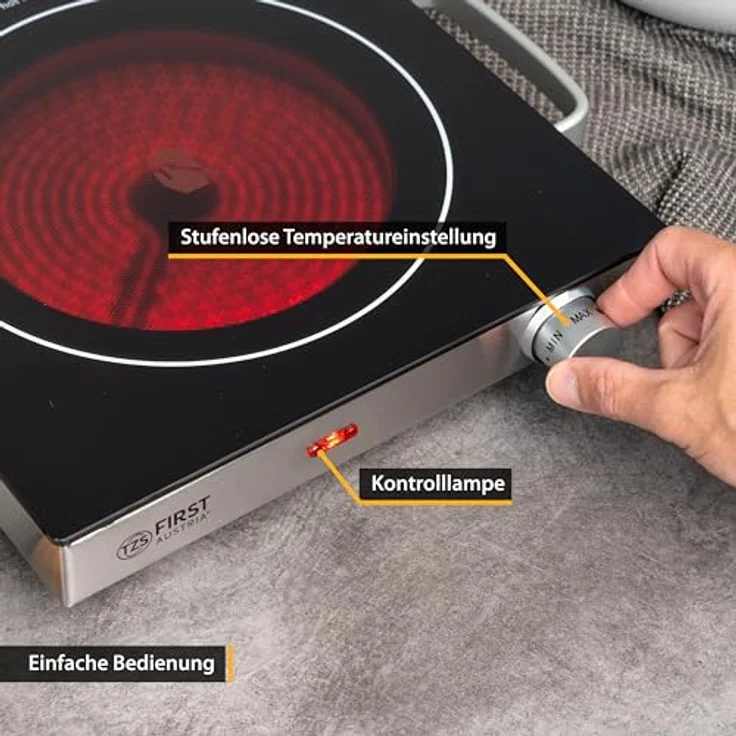 TZS First Austria Infrarot Kochplatte, einzeln mit Griffen, schwarz, edelstahl – Bild 6