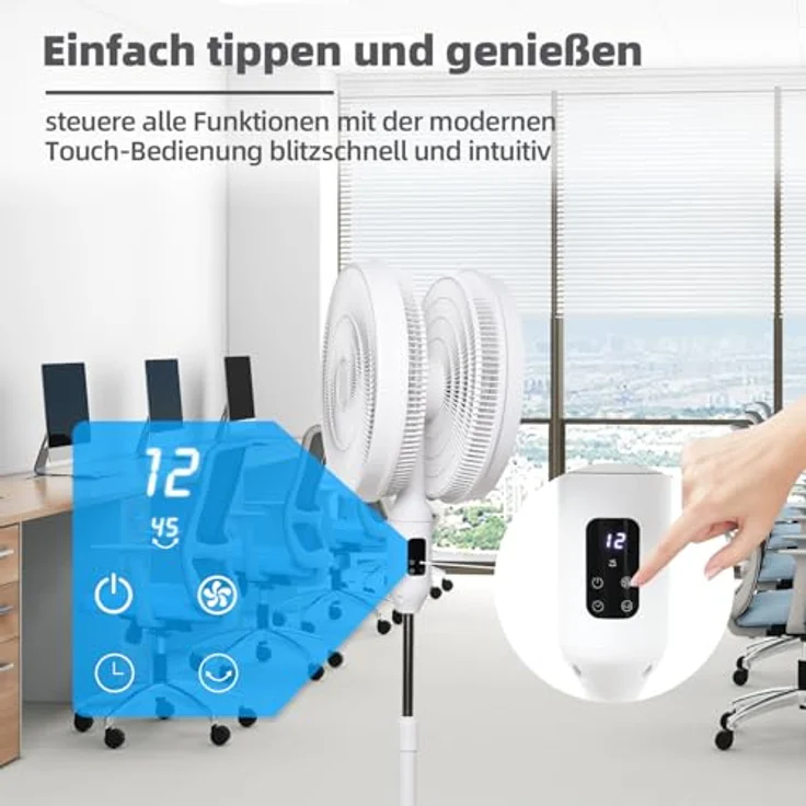 Be Cool Doppelkopf-Standventilator 2x45cm, Leise & leistungsstark mit 12 Geschwindigkeitsstufen, Timer und Fernbedienung, Weiß – Bild 4