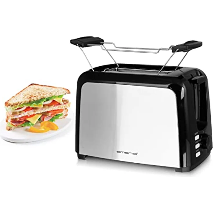 Emerio Toaster 2 extra Breiten Toastschlitzen Zentrierfunktion,herausnehmbare Krümelschublade,Abbruch/Auftauen/Wiedererwärmen,7 einstellbare Bräunungsstufen,Brötchenaufsatz,750W,TO-123924,Schwarz - Preisvergleich – Bild 5