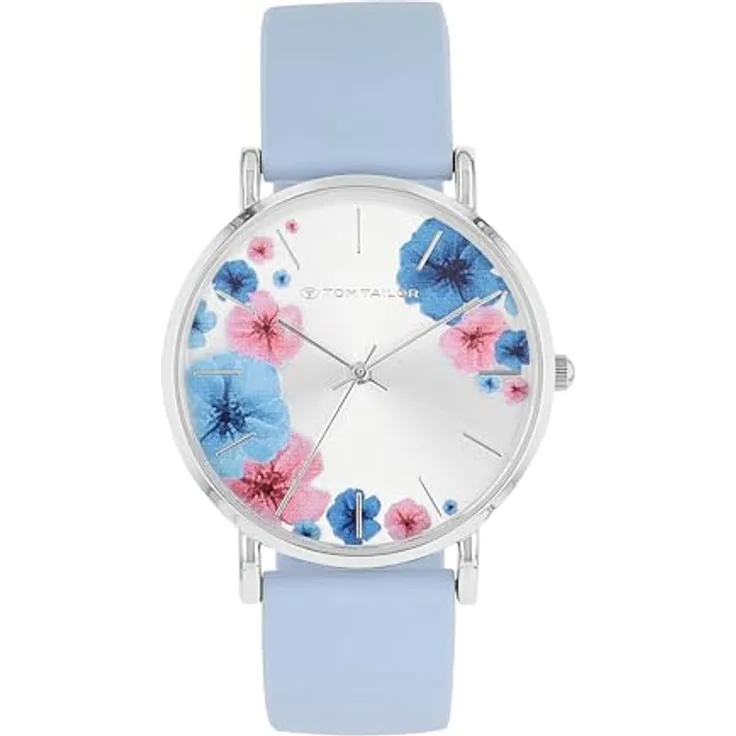 Tom Tailor Armbanduhr 2100507, Damen Silikonband in roségold, wasserdicht bis 3 bar, Blumendesign, Geschenkbox