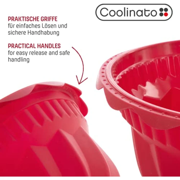 Coolinato 5er Set Silikon Gugelhupfformen rund, Rot, 1x groß 4x klein, Silikonformen zum Backen von großen und kleinen Gugelhupf Kuchen, inkl. 4 Rezepten – Bild 5