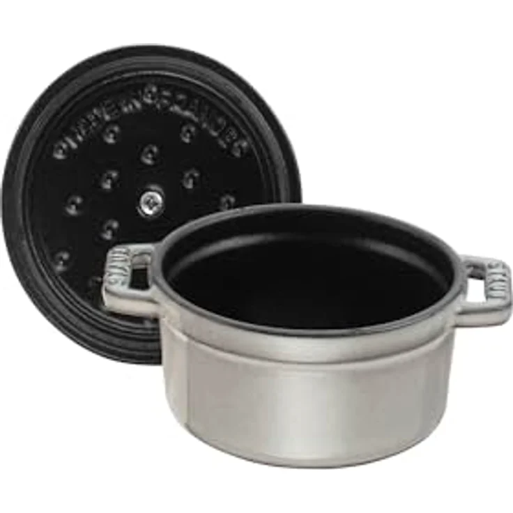 Staub 1101218 Mini Cocotte, rund mit Deckel 10 cm, 0,25 L, induktionsgeeignet, mit mattschwarzer lierung im Inneren des Topfes, graphitgrau – Bild 3