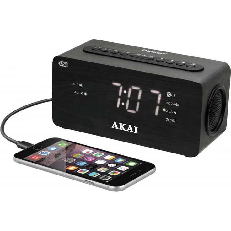 Akai Professional ACR-2993, digitaler Wecker mit FM-Radio, Bluetooth, Nachtlicht und Snooze-Funktion, Schwarz – Bild 1
