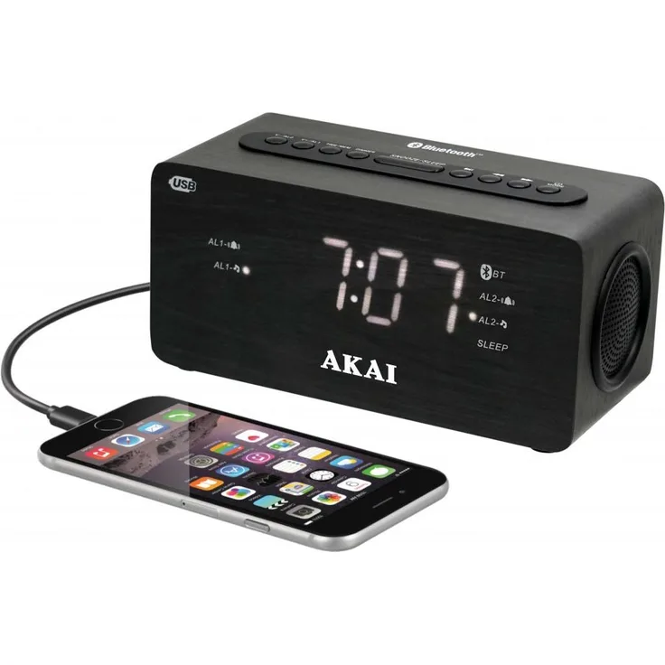 Akai Professional ACR-2993, digitaler Wecker mit FM-Radio, Bluetooth, Nachtlicht und Snooze-Funktion, Schwarz