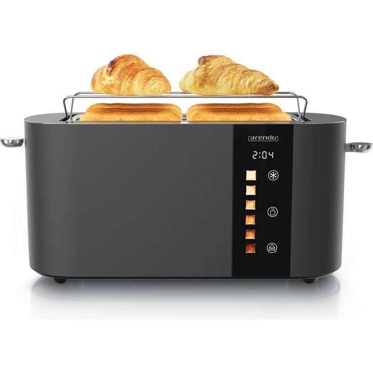 Arendo Toaster Edelstahl, Langschlitz, Touch Display, Restzeit & Bräunungsgradanzeige, 2 lange Schlitze, für 4 Scheiben, 1500 W, Brötchenaufsatz, Wärmeisoliert, Toast-Symbole für Bräunungsgradauswahl