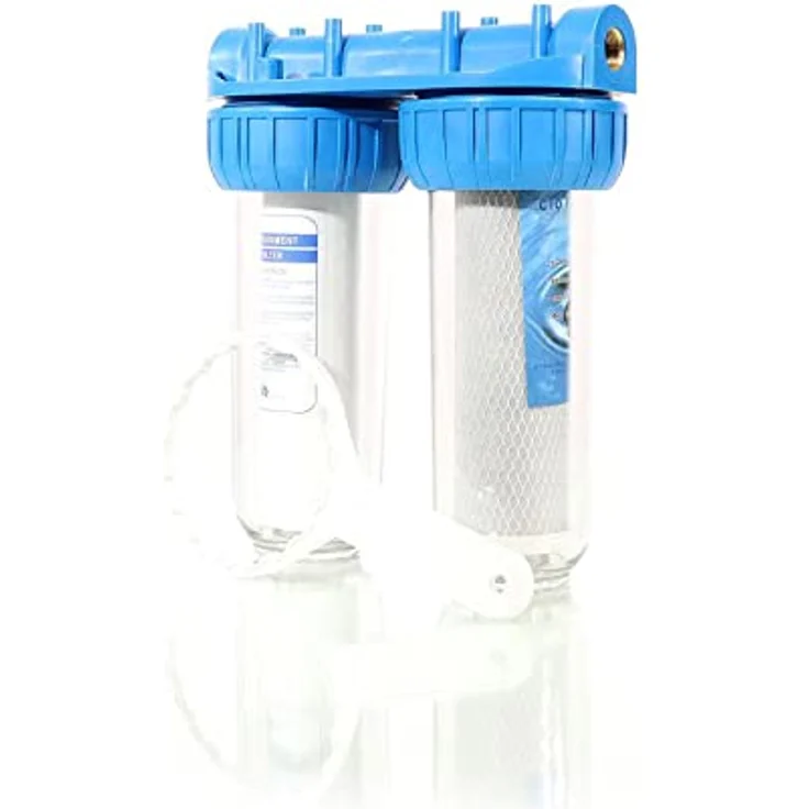 Naturewater NW-BR10B3 2 Stufen Wasserfilter Doppelfilter mit 5 µ Sedimentfiltern, Wandhalterung und Aktivkohleblock, Ø62 mm PP Kartusche, Filterschlüssel (Blau) – Bild 7