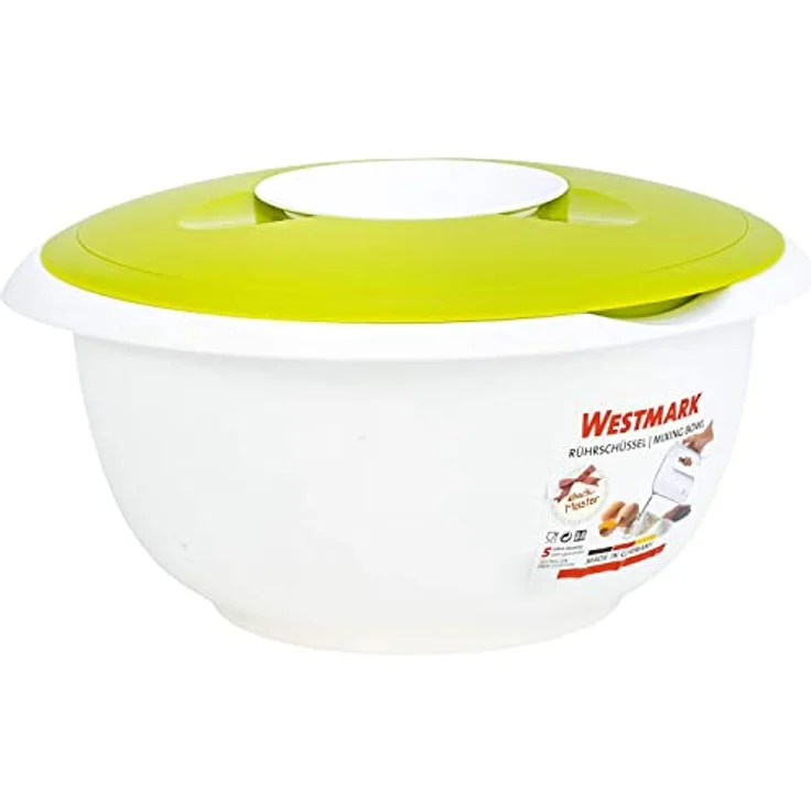 Westmark Rühr--Backschüssel mit Spritzschutz, Deckel und Ausgießer, Kunststoff, Füllvolumen: 2,5 Liter, Weiß-Apfelgrün, 3153227A – Bild 9