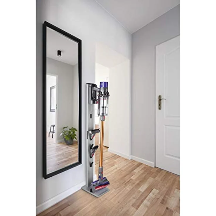 Xavax Universal Staubsauger-Ständer mit Zubehör-Halterung (Standfuß Organizer für Akkustaubsauger, Akkusauger Boden-Ständer passend für Dyson, Bosch, AEG, Philips, Rowenta, bohrfreie Montage) silber – Bild 2