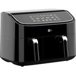 aeco DUO Doppelkammer AirFryer 9 Liter (3l & 6l, Sync-Funktion, Heißluftfritteuse mit digitalem Touch-Display & Dehydrierungsfunktion, 2850 Watt, 80°-200° einstellbar, 6 Programme, inkl. Rezeptheft)