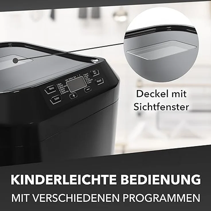 Clatronic BBA 3774 Brotbackautomat, 550W, Timer, 12 Backprogramme, 3 Liter Fassungsvermögen (für ca. 1500 g Brote), Nachbackfunktion, Marmeladenfunktion, LCD-Display, Timer bis zu 13 Stunden, einstellbare Krustenbräunung, schwarz – Bild 2