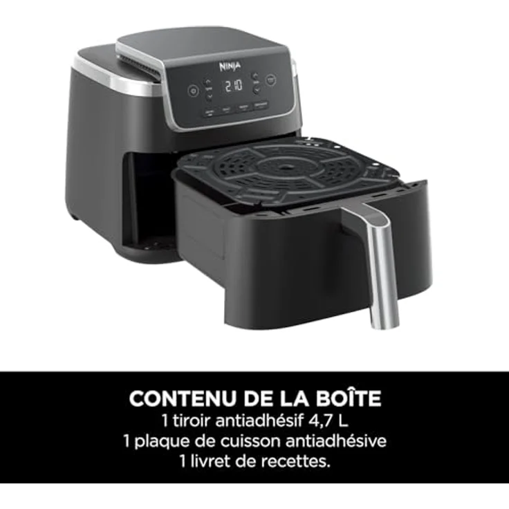 Ninja PRO Air Fryer Heißluftfritteuse, 4,7L Airfryer, Einzelkorb-Heißluftfritteuse, 4-in-1, für 1-2 Portionen, Digital, Kochen aus dem Gefrorenen, Antihaft-Schublade & Crisper Korb, Schwarz AF140EU – Bild 2