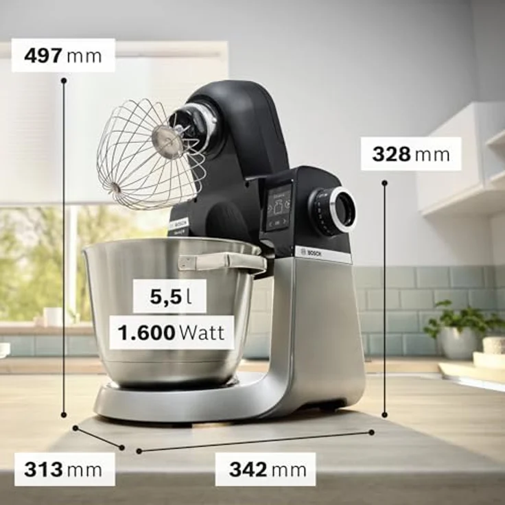 Bosch MUMS6ZS18 Küchenmaschine Serie 6, 2 Schüsseln 5,5 l Edelstahl mit integrierter Waage, 7 Automatikprogrammen und Planetenrührwerk – Bild 2