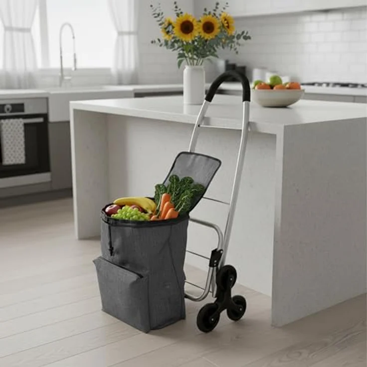 relaxdays Einkaufstrolley Treppensteiger 45 l, Einkaufsroller mit Kühlfach und Treppensteigerrädern, grau – Bild 6