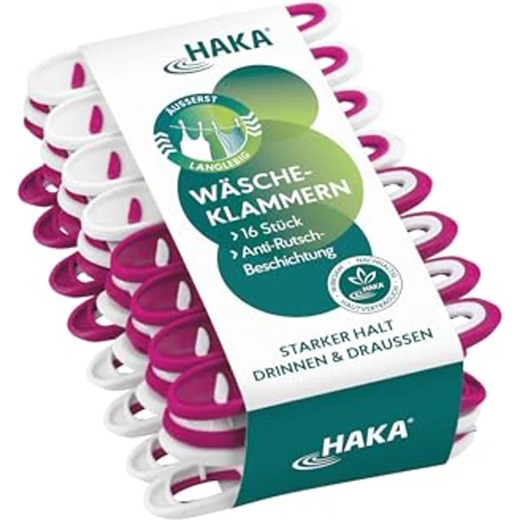 HAKA Wäscheklammern, 16 Stück, stabil und abdruckfrei, wetterfest für drinnen & draußen – Bild 1