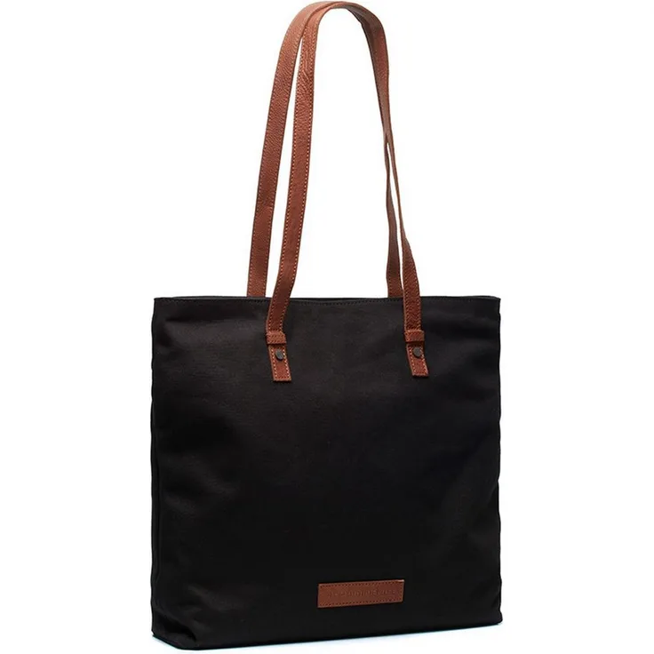 The Chesterfield Brand Alicia Shopper, Canvas Shopper mit Rindsleder, Laptopfach, Black