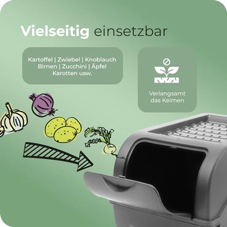 Novaliv Kartoffel Aufbewahrungsbox | 3x klein 3,5L | ANTHRAZIT GRAU | Luftzirkulation für längere Haltbarkeit | Stapelbarer Gemüsebehälter – Bild 4