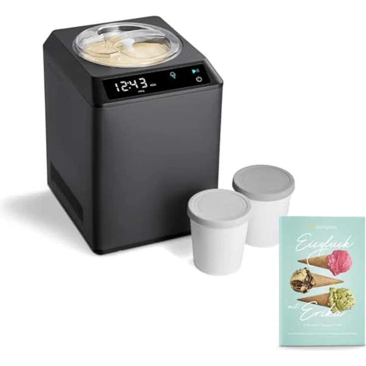 Springlane Kitchen Eismaschine & Joghurtbereiter Erika 2,5 L, selbstkühlender Kompressor 250 W, Edelstahl, Kühl- und Heizfunktion, inkl. Rezeptheft + 2 Aufbewahrungsbehälter – Bild 1