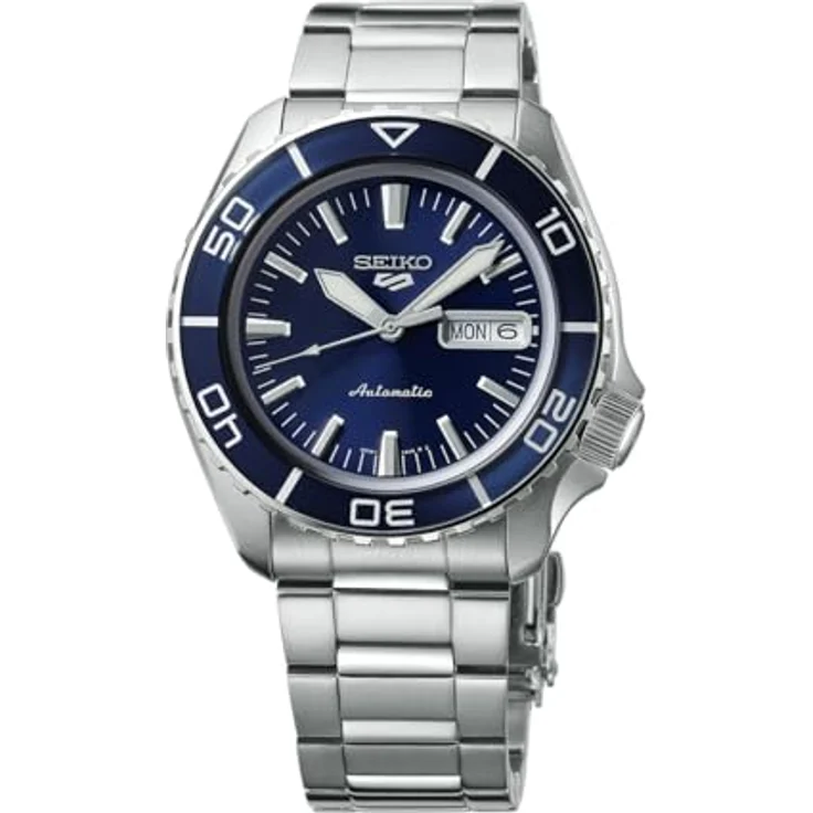 Seiko 4R36, analoge Herrenuhr mit Edelstahlgehäuse, 42,50 mm, silber, sportlich – Bild 1