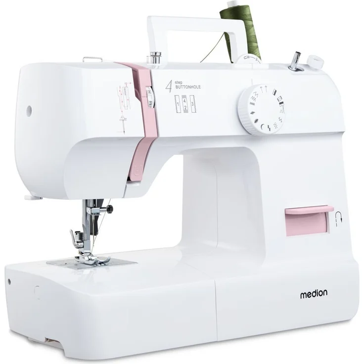 Medion® Freiarm-Nähmaschine MD 11179, 12 Stichmuster, 4 Schritte Knopfloch, LED Nählicht, Integrierter Fadenschneider, Weiß – Bild 1