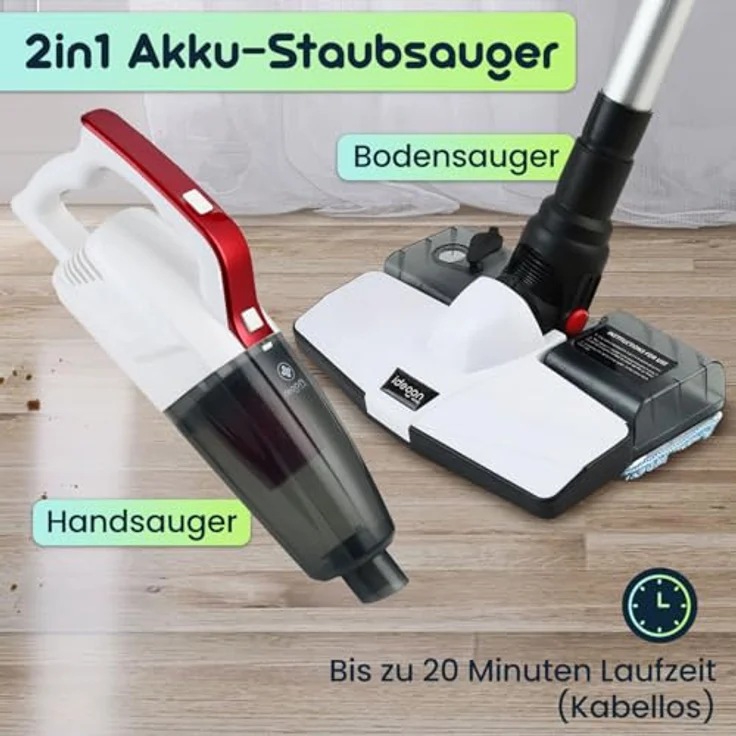 ideoon 2in1 Akku-Staubsauger Nass- & Trocken, 7 kPa Saugleistung, HEPA-Filter, kabellos und beutellos für Haus und Auto – Bild 4