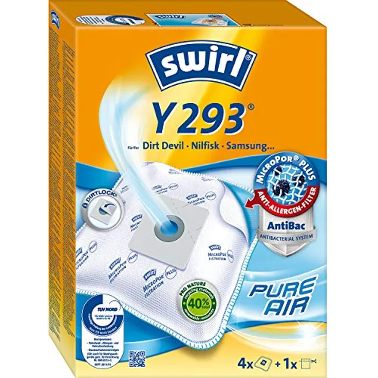 Swirl Y293 Airspace Staubsaugerbeutel, 4 Stück, MicroPor® Plus Anti-Allergen-Filter, ressourcenschonend, 100% Made in Germany