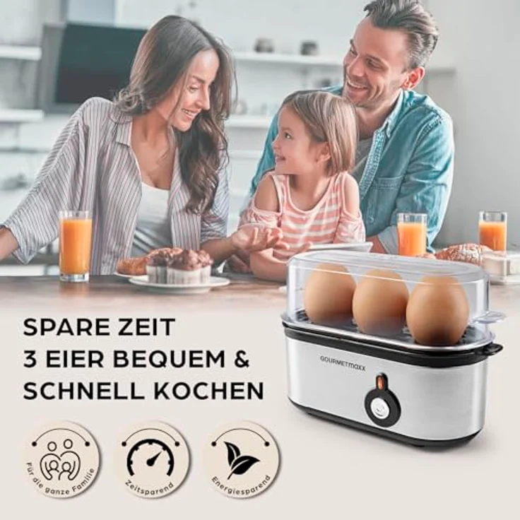 GOURMETmaxx Eierkocher für 3 Eier, Egg Cooker mit 3 Härtegraden, spülmaschinenfeste Teile, kompaktes Design – Bild 5